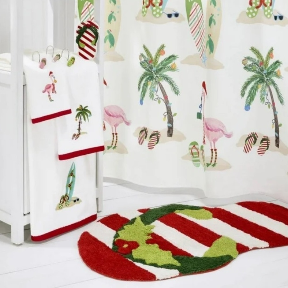Festive Striped Holly Flip Flop Decor Christmas Bathroom Tray AVANTI New in Box